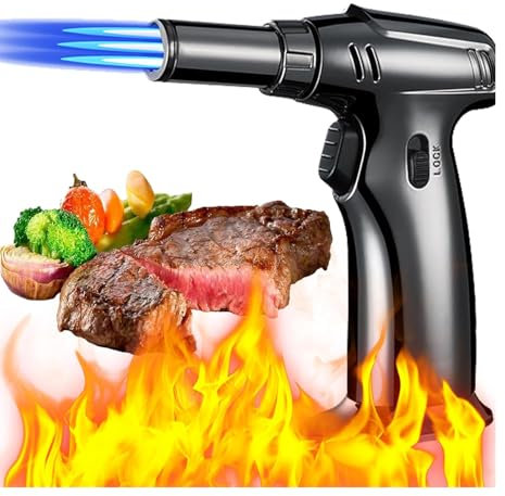 Chalumeau de cuisine au butane, briquet torche à grand jet rechargeable, torche au butane portable, mini chalumeau réglable for le camping, la cuisson, la soudure culinaire, la cuisson, le barbecue