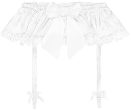 Satini Con volant Pizzo Femminuccia Setoso Raso Giarrettiera Reggicalze Cintura Lingerie Mutandoni (Bianco, L)