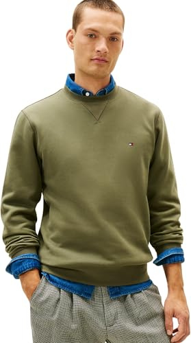 Tommy Hilfiger herr ESS SEASONAL FLEECE CREWNECK MW0MW4000 pullover tröja, grön, L, Grön (slaget grön), L