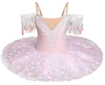 Abbigliamento da balletto per bambine 3-14 anni per danza: Tulle Pailette Abito da balletto con spalline regolabili - Vestito da danza per bambini per pattinaggio artistico, rosa chiaro, 4-5 Anni
