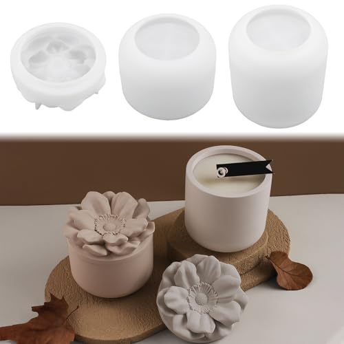 Moldes de silicona para fundición de velas, 2 unidades, forma de silicona, portavelas, redondos, de silicona, con tapa, flores, portavelas, jarrón para portavelas, macetas, recipiente de