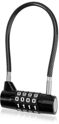 4 Digit Combination Padlock, Cable Padlocks with Code, Outdoor Waterproof Resettable Long Shackle Padlock for School, Employee, Gym & Sports Locker, Gate, Case, Toolbox