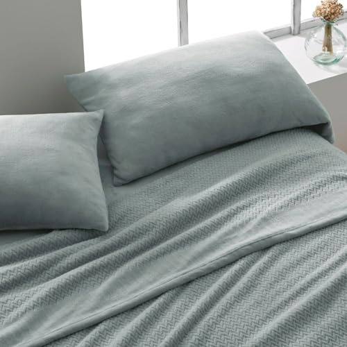 Burrito Blanco Juego de Sábanas Coralina Invierno Poliéster Cama 150 Laurel | 3 Piezas: Bajera, Encimera y Funda Almohada | Sábanas Invierno Cálidas | Tacto Suave | Apto Lavadora