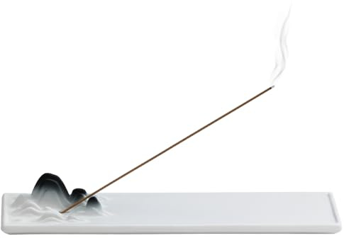 YoHyien Räucherstäbchen Halter aus Keramik, Räucherstäbchenhalter Im Berg-und-Wasser Design, Duftstäbchen Halter für Zuhause Deko, Meditation, Yoga, Aromatherapie (Weiß)