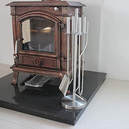Ensemble de 5 Outils de cheminée argentés galvanisés pour intérieur et extérieur, avec tisonnier, Pelle, Pince, Brosse et Base 18 × 66 cm