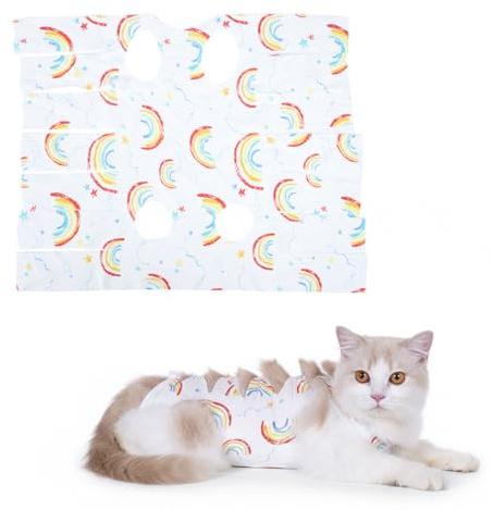 YUVKIN Body Quirúrgico para Gato, Ropa Postoperatoria para Gatos, Alternativa al Collar Isabelino, Protección para Esterilización y Cirugía, Fácil de Usar (Arcoíris) (M)