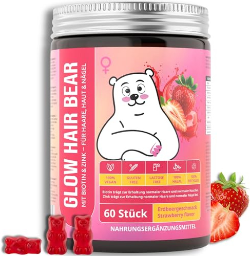 Biotin Gummies hochdosiert 5000 µg – Hair Skin Nails Vitamine für Haare Haut Nägel – Mit Zink, Selen, Vitamin C, B6, E, MSM & Bambus – Vegan, Zuckerfrei – 60 Gummibärchen – TRUEBEARS