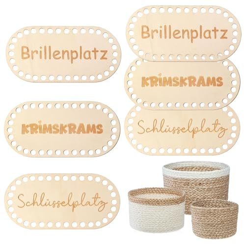 6 Stück Korbboden zum häkeln Set Holzboden für Häkelkorb Taschenboden Gehäkelter Korbboden für DIY Korbflechten Aufbewahrungsbox Heimdekoration Kunsthandwerk Holzbasis Geschenke für Häkelfans