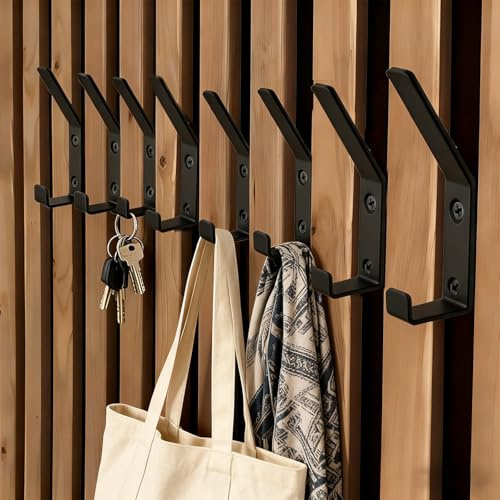 8 Piezas Percheros Pared Paneles Acusticos, 13 mm Moderno Ganchos Doble Pared Negros Ganchos para Ropa con Tapones de Goma y Tornillos para Chaquetas, Abrigos, Bolsos, Sombreros y Bufandas