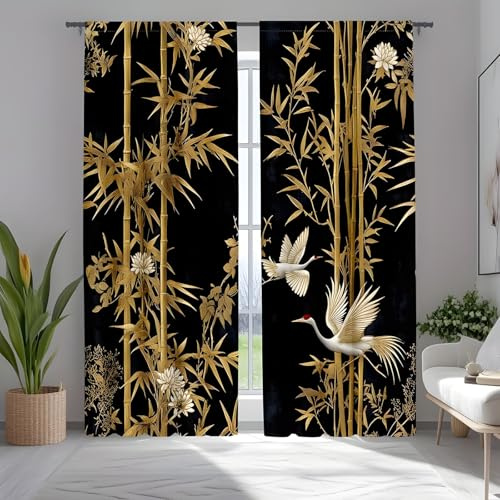 YZQGLHP Goldener Bambus Vorhänge, Japanische Ästhetik Gardinen, Verdunklungsvorhänge, Schallschutz Vorhang, für Sichtschutz im Wohn und Schlafzimmer, B140 x H200 cm (2er-Pack)