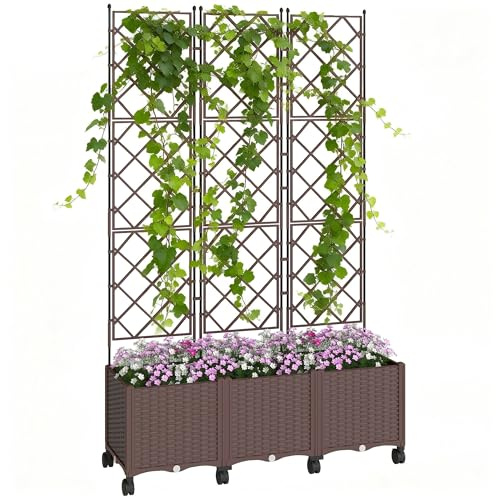 Outsunny traliccio con fioriera con sistema di auto-irrigazione, rotolo da 120 x 40 x 192 cm, per giardino, balcone, terrazza, marrone