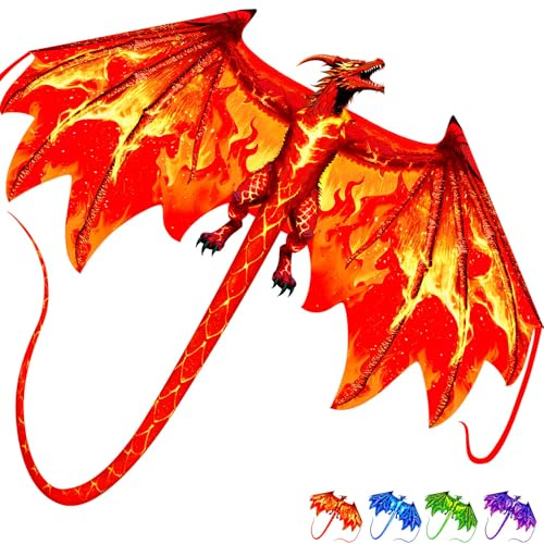 Simxkai Dragón grande para adultos y niños, fácil de volar para niños de 8 a 12 años (rojo)
