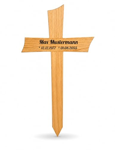 LIGNORIA Urnenkreuz Premium 100 cm, personalisiert, aus Holz | Handgefertigt in Deutschland, hochwertig für Grab, Urne und Gedenkstätte, Originalgröße für Urnengrab