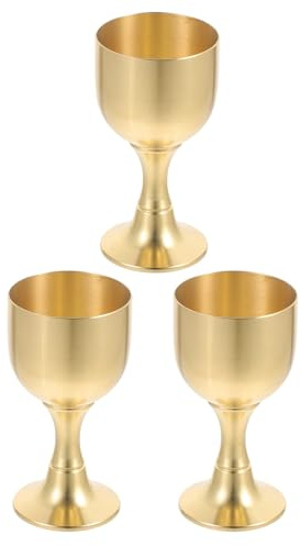 PRETYZOOM Lot de 3 Petites Coupes Calice en Laiton Doré Vintage, Design Classique Artistique, Facile à Nettoyer, pour Communion et Occasions Sacrées