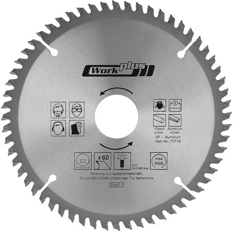 Lame de scie circulaire HM - 160 x 30 mm - 60 dents - Pour aluminium et plastique - Compatible avec toutes les scies circulaires courantes telles que la scie circulaire de table, la scie circulaire