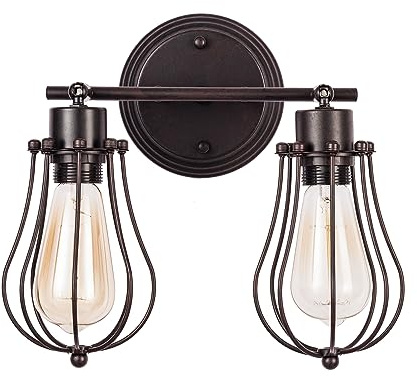 Industrieller Wandleuchter Rustikaler Dachboden Antike Wandlampe Drahtkäfig Verstellbare Steckdose Edison Vintage Metall Retro-Lampe Lampen für Schlafzimmer (ohne Lampe) (mit 2 Licht) (Rost)