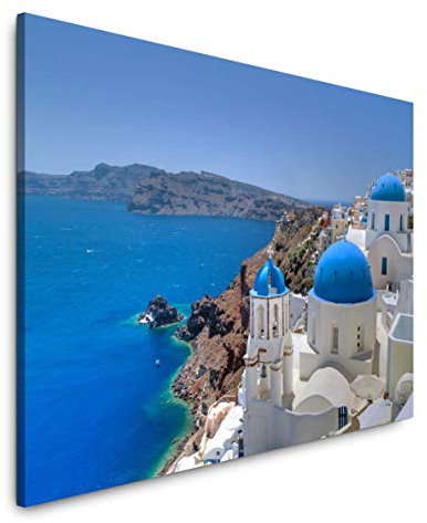 Paul Sinus Art Griechenland Kirche 100 x 70 cm Inspirierende Fotokunst in Museums-Qualität für Ihr Zuhause als Wandbild auf Leinwand in