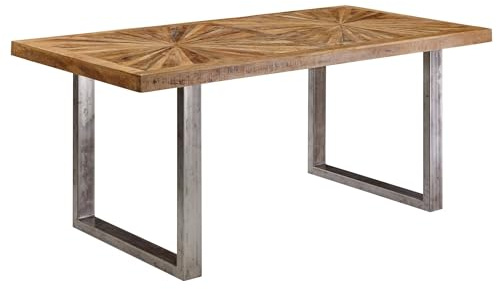 FineBuy Esstisch 180 cm Mango Massivholz mit Kufengestell, Rechteckig | Esszimmertisch im Industrial Loft Stil, Küchentisch aus Echtholz für 6 bis 8 Personen, handgefertigtes Unikat
