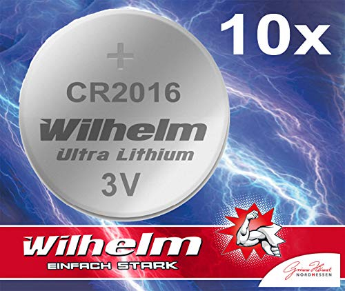 Wilhelm - Pila a bottone al litio, 3 V, 10 x CR 2016