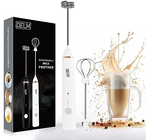 Espumador de leche eléctrico, Mezclador de bebidas, Espumador de leche portátil, Batidora de mano, Batidora eléctrica, Recargable por USB,(BLANCO)