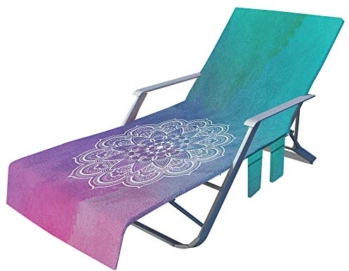 FANSU Schonbezug für Gartenliege Frottee Liegenauflage Garten Sonnenliege Handtuch mit 2 Taschen Stuhl Strandtuch für Schwimmbäder, Strände, Gartenhotels (75x210cm,Mandala)