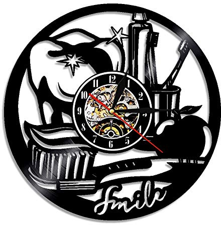 ELD 30cm Smile White Teeth Wall Decor Brush Sticker Clocks Toothpaste Modern Design Vinyl Record Handmade Dentist Gift Fashion Modern Music Art Record Wall Clocks