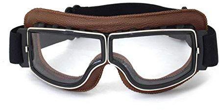 QSCTYG Vintage Brille Motorrad Leder Goggles Gläser Cruiser Klappbrille 3-farbiges Leder 4-farbige Linse motorradbrille 377 (Color : 1)