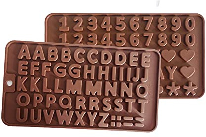 Thitex 2 Pack Silicone Chocolate Molds, Non-Stick Letter and Number Shape Fondant Moulds, Candy Ice Cube Tray for Decoration Party Gift