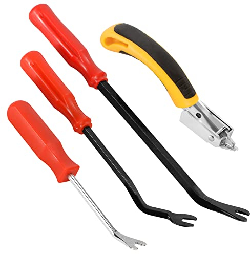 LUNEKUCK 4 Pcs Kit Rimozione di Graffette per Tappezzeria Attrezzi per Rimozione dei Punti di Tappezzeria Rimozione Clip Pinza per Mobili Porta Ufficio Poltrona Legno Auto