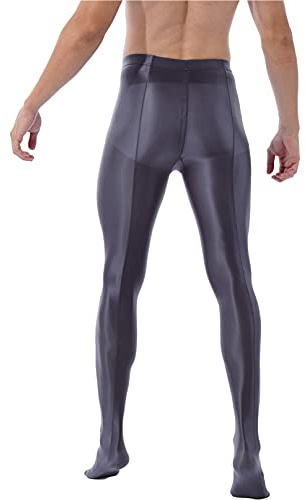 iiniim Homme Legging Collant Pantyhose Brillant Nylon Bas Collants Moulant Pantalons Thermique Legging Extensible M-XL Gris foncé L