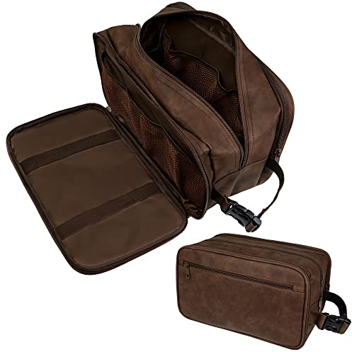 PAVILIA Borsa da toilette da uomo, borsa da viaggio per articoli da toeletta | Kit Dopp resistente all'acqua, borsa da barba in pelle PU, organizer per accessori da toeletta, cosmetici, igiene,