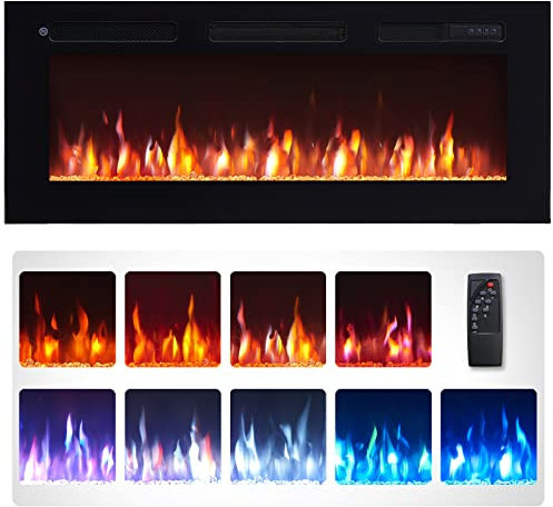 FlameKo Wilton 40/102cm Electric Fireplace, Wall Mounted, Recessed, 9 Colour Flame Effect, Media Wall Compatible, 900W - 1800W Heater, Remote Control