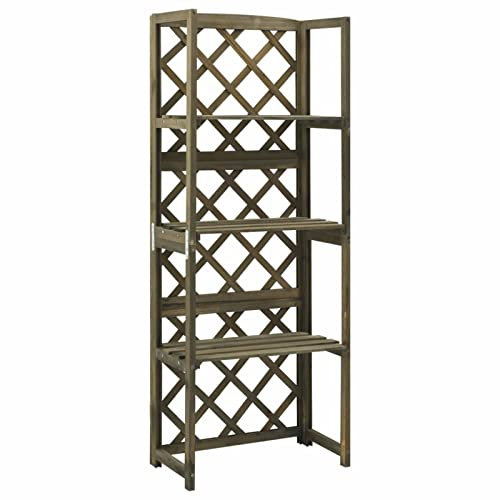 Festnight Spalier mit Ablagen Blumenkasten Balkongeländer Blumenkasten Mit Rankgitter Rankgitter Mit Pflanzkasten Grau 55x30x140 cm Massivholz Tanne