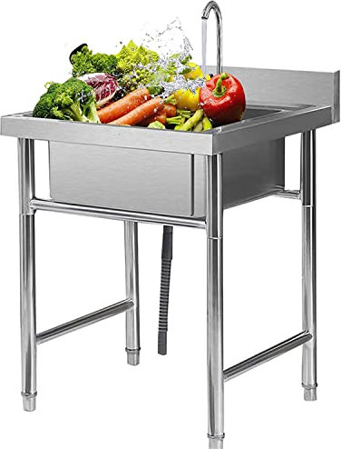 Commercial Kitchen Sink Unit Wash Basin Stainless Steel, Portable Hand wash Station, for Outdoor Indoor Garage Kitchen Laundr
