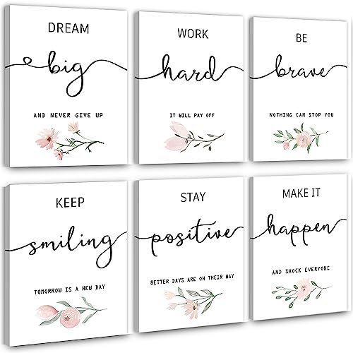 Inspirational Wall Art for Bedroom, Motivational Office Wall Art Decor, Framed Canvas Wall Art for Women, Girls, Positive Affirmations Quotes Prints, Set of 6PCS, 8x10, FRAMED