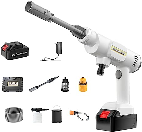 HYQHYX idropulitrice a batteria Lavatrice per auto wireless ad alta pressione per autolavaggio con ricarica domestica forte sovralimentazione(Color:White,Size:2)