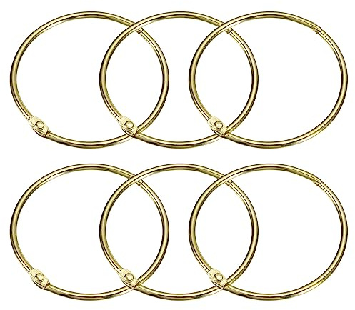 Sourcing Map 6pcs Gold Carbon Steel Shower Curtain Rings, 2 Inch Loose Leaf Binder Rings for Shower Curtain Rods