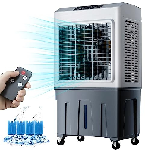 Ventilador Enfriador de Aire Por Evaporación Comercial, Aire Acondicionado 3 en 1 de 200 W, Tanque de Agua Grande de 50 L, Enfriadores de Aire para el Hogar, Enfriamiento de Hasta 50 M² ( Color : With