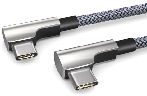 PAXO 0,2m Ladekabel, 3A, USB C auf USB C Kabel, USB 2.0, elegante Winkelstecker, besonders flexibler Stoffmantel in Silber