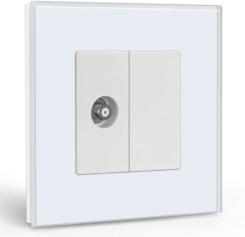 BSEED Wandsteckdose EU Standard 1/2 Satellit Steckdose Unterputz und 1/2 Blankes Panel mit Glas Rahmen Weiß 86mm