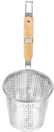 BESTonZON Edelstahl Dumpling Strainer Mit Holzgriff Feines Maschensieb Stabiles Abtropfkorb Korrosionsbeständig Tiefes Sieb Für Pasta Knödel Spaghetti Praktisches Küchen-skimmerkorb