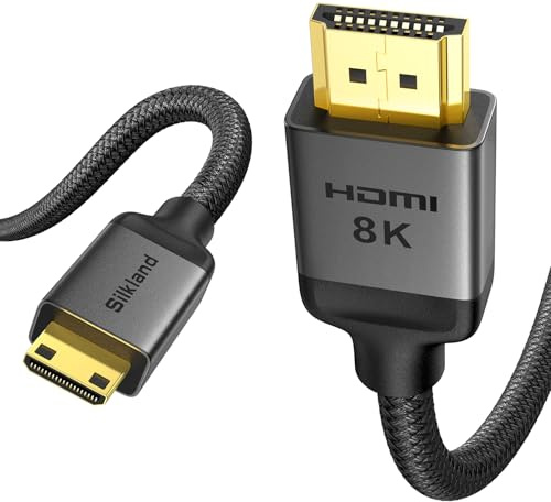 Silkland 8K Cable Mini-HDMI to HDMI 2.1 30CM, 8K@60Hz 4K@120Hz, 48Gbps | High Speed Cable HDMI a Mini-HDMI Bidireccional HDR eARC Compatible con Raspberry Pi Zero, Monitor Portátil, Cámara
