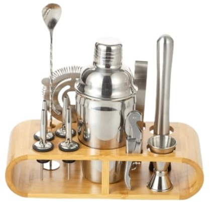 Coctelera para Cocteles Juego de Coctelera Kit De Barman De Acero Inoxidable De 12 Piezas Con Herramientas De Barra De Soporte De Bambú Para Mezclar Bebidas Kit De Barman De Mixología Coctelera de Cóc