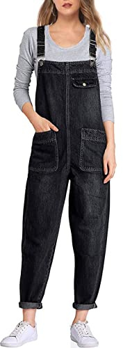 Sukany Women's Casual Baggy Denim Jean Overalls Loose Bib Dungarees Harem Romper Jumpsuit Pants (Black.M)