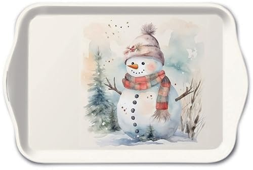 Ambiente kleines Tablett Serviertablett Dekotablett Melamin 13x21 cm Schneemann Winterlandschaft Winter Serie Snowman in Nature