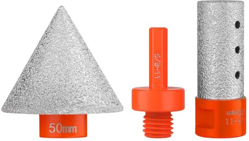AOKLIT 3 PCS Diamond Beveling Chamfer Bits Set, with 5/8-11 Thread Adapter