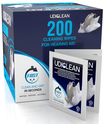200 Udiclean Einweg-Taschentücher und -Reiniger für Hör- und Cochlea-Hilfsmittel Befeuchtete und einzeln verpackte schnell trocknende Tücher zur Entfernung von Fett Schweiß und Schmutz