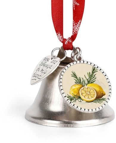 Christmas Bell Lemon and Rosemary Jingle Bell with Love Pendant Christmas Ornament Metal Vintage Bells Christmas Tree Hanging for Holiday Party Decoration