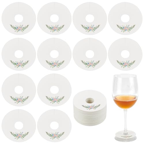FINGERINSPIRE Paper Wine Glass Markers Beige Color Paper Wine Glass Charms Cocktail Champagne Name Tag Wine Glass Identification Tag for Wedding Baby Shower Valentines Day Birthday Party