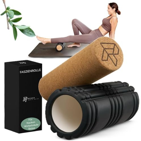Faszienrolle 2 in 1 Kork und Schaumstoff, Massagerolle Wirbelsäule, Rücken, Nacken und Beine, Yoga Rolle, Pilates Roller, Kork und Foam Roller Massageroller Beine, Fitness Zubehör gegen Cellulite.